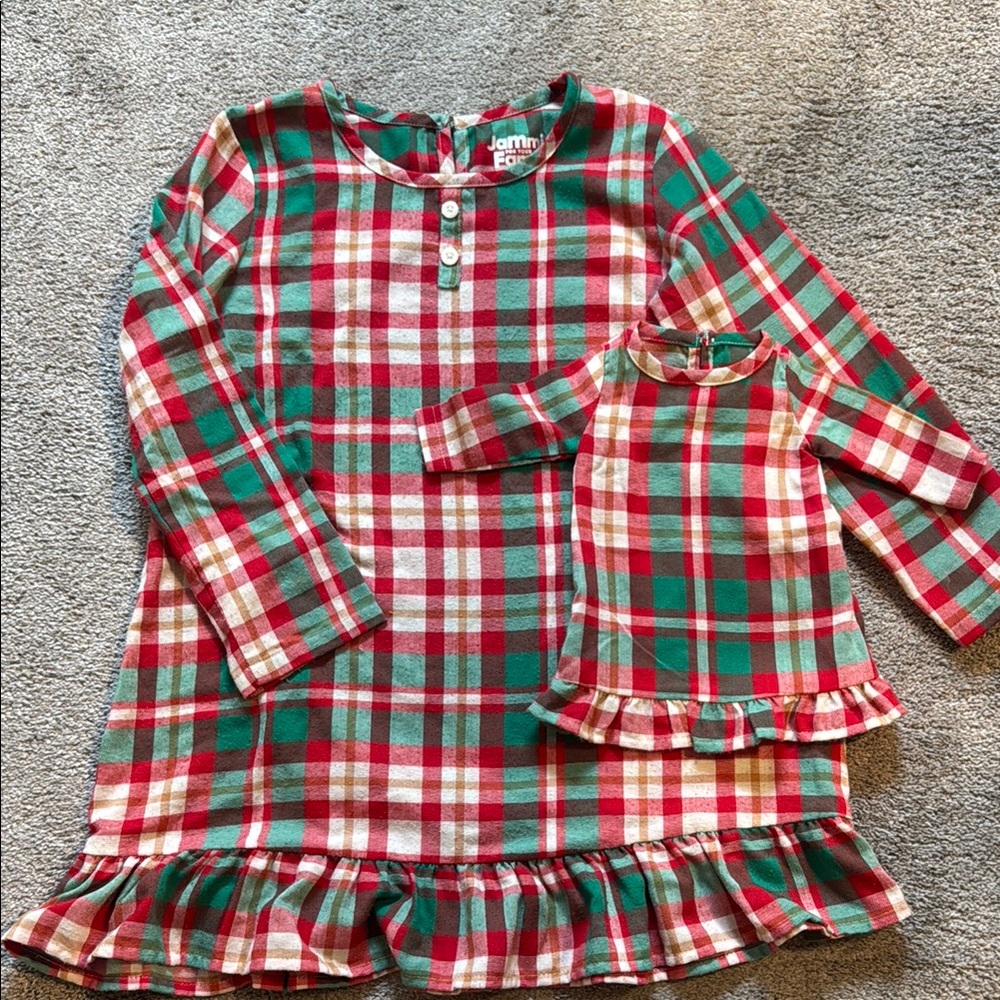 Jammie Co. Red and Green Plaid Kids Pajama Nightgown Set